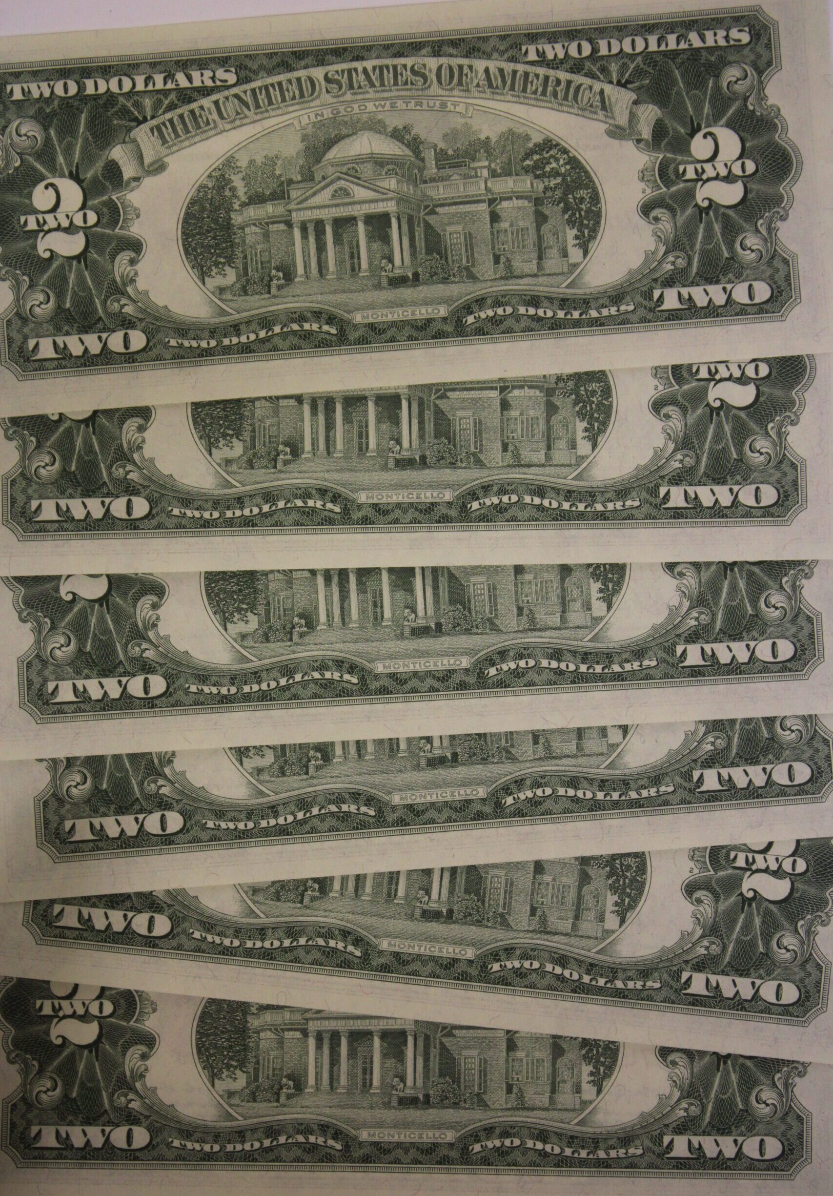 AUCTION- 1963 Two Dollar Red Seal Notes Six Consecutively Serial Numbered AU-UNC - Image 2