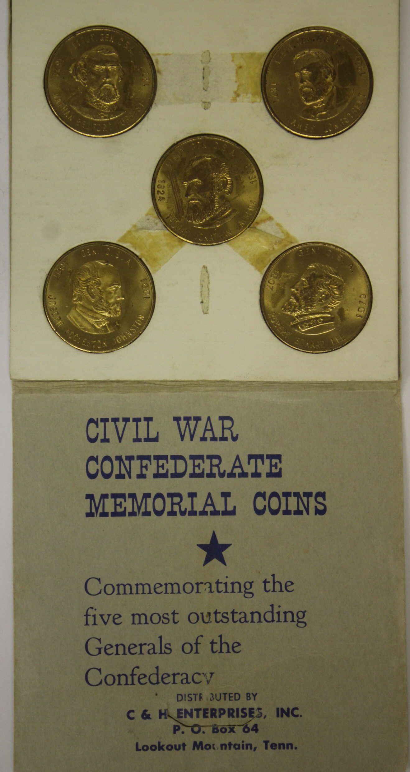AUCTION- Five Civil War Confederate Generals Tokens in a Cardboard Holder –  Portsmouth Coin & Currency Co