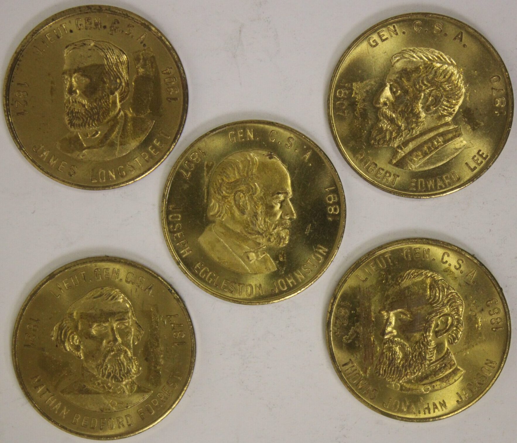 AUCTION- Five Civil War Confederate Generals Tokens in a Cardboard Holder - Image 2