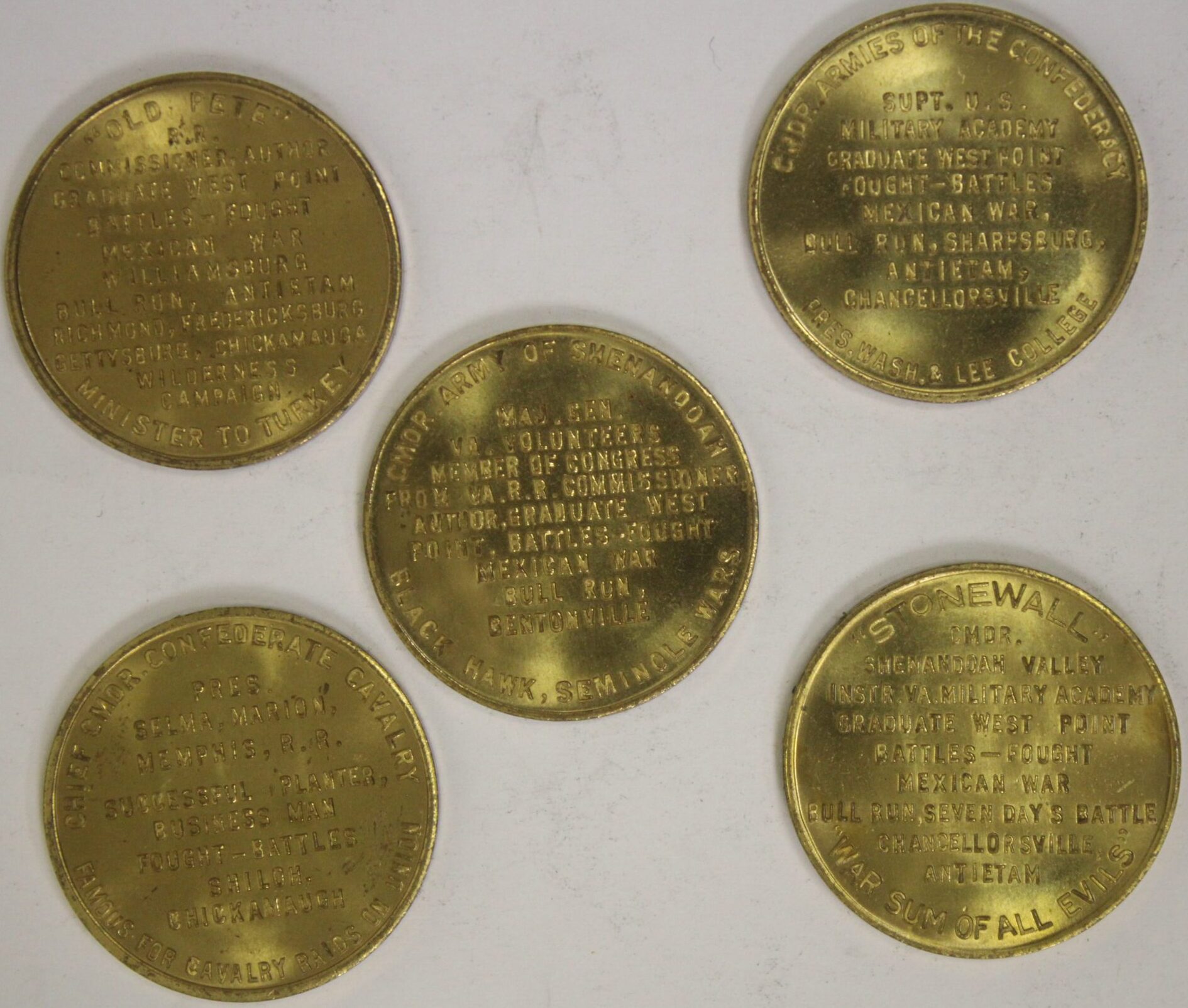 AUCTION- Five Civil War Confederate Generals Tokens in a Cardboard Holder - Image 3