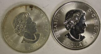AUCTION-   2016 & 2019 Canada Two Dollar Coins 1/2 Ounce .9999 Silver Each