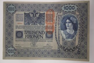 AUCTION-   1902 Austria 1000 Kronen Note Measures 8 Inches by 5 Inches XF to AU