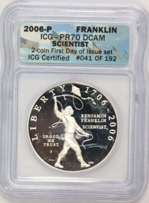 Auction - 2006 P Franklin Commemorative Silver Dollar "Scientist" PR70 ICG