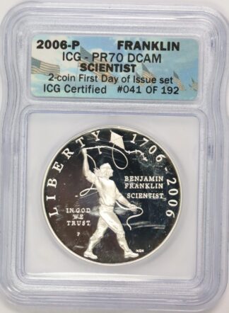 Auction - 2006 P Franklin Commemorative Silver Dollar "Scientist" PR70 ICG