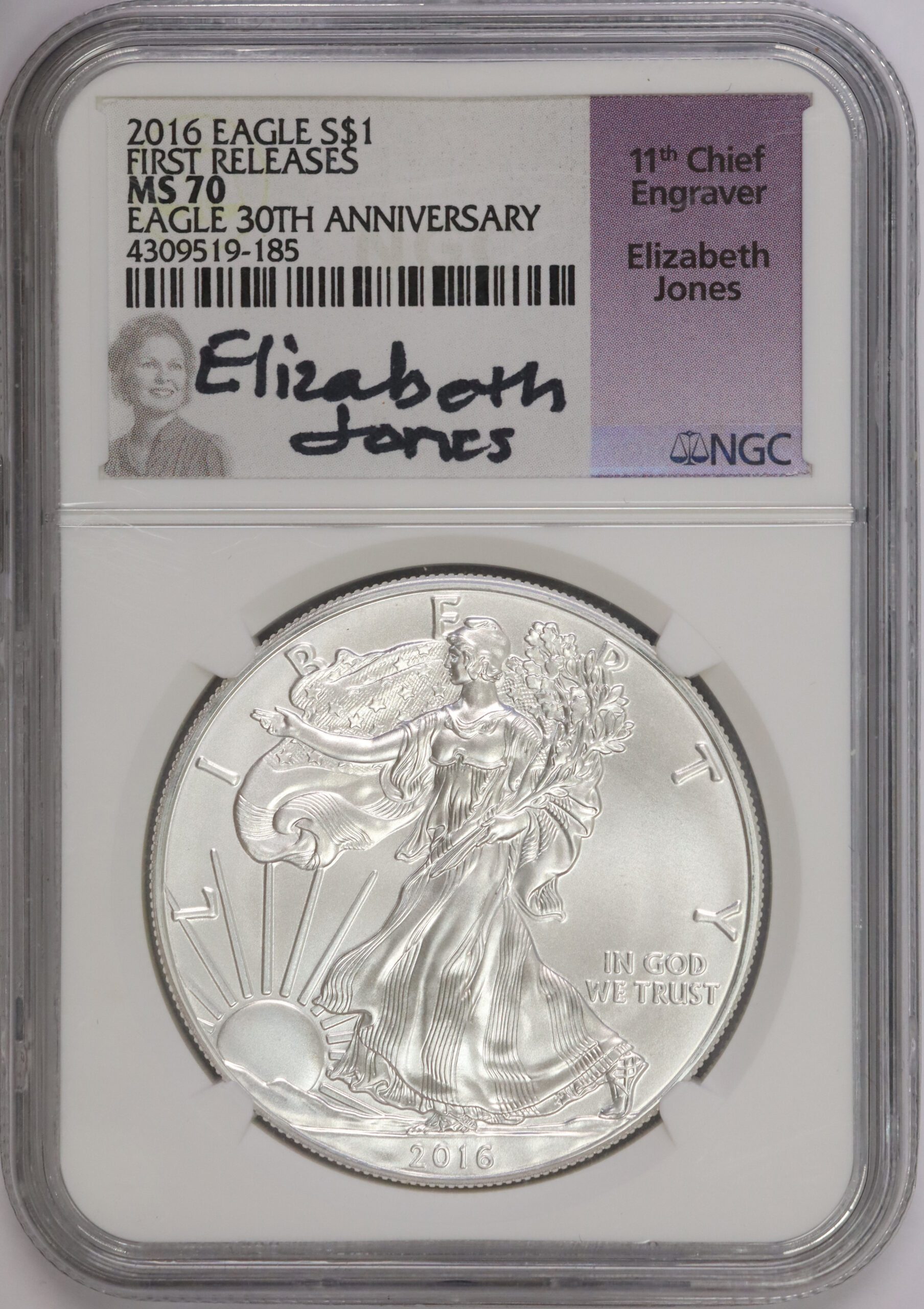 2016 Silver Eagle Reeded Edge 30th Anniversary NGC MS70 Elizabeth 2016 Silver Eagle Reeded Edge 30th Anniversary NGC MS70 Elizabeth