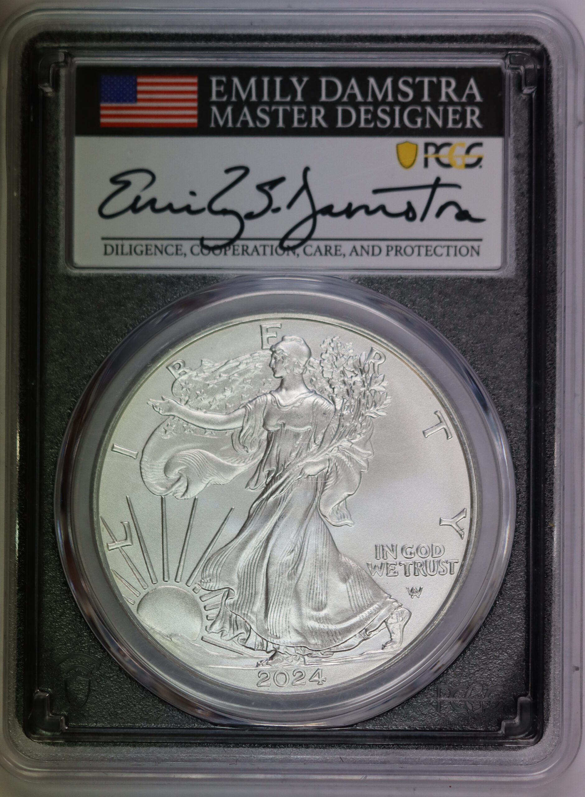 2024 American Silver Eagle First Day of Issue MS70 PCGS Emily