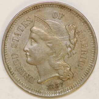 1867 Three Cent Piece Nickel XF to AU