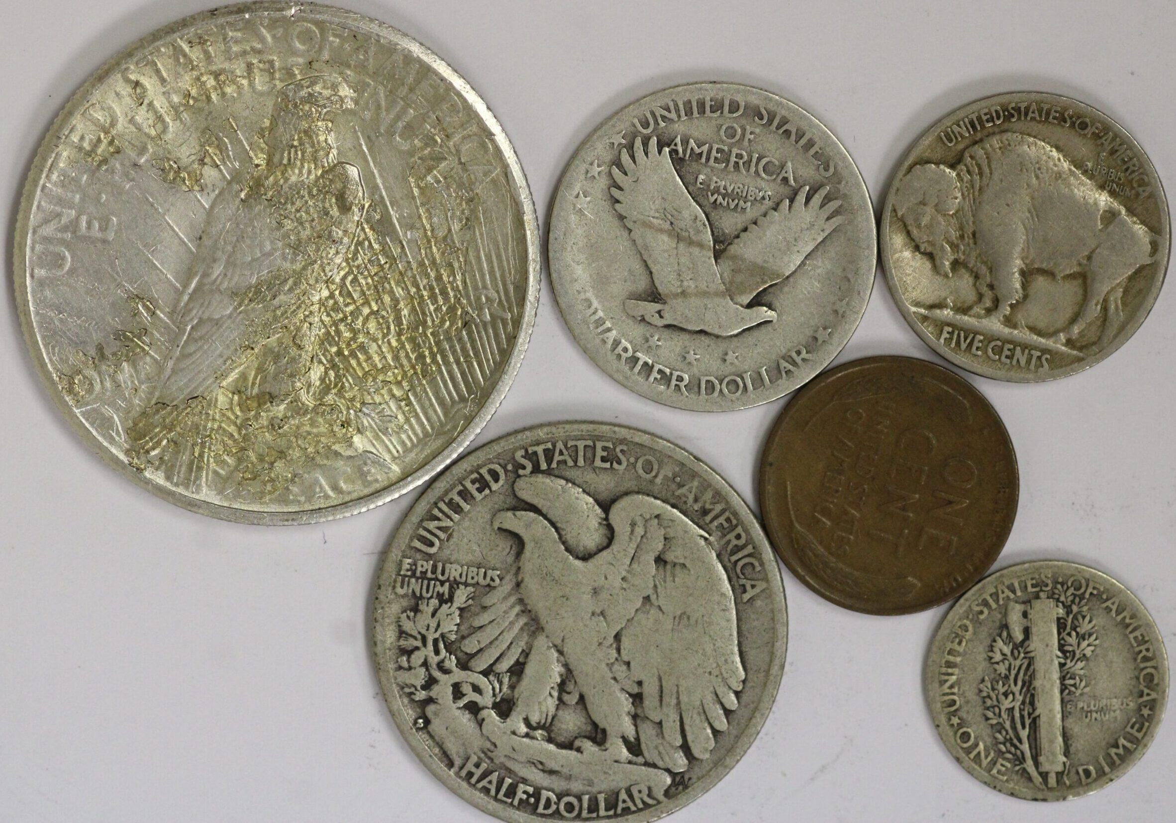 1927 Year Set Peace Dollar, Walking Half, Standing Quarter, Mercury Dime, Buffalo Nickel & Lincoln Cent - Image 2