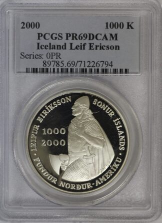2000 Leif Ericson Commemorative Silver 1000 Kronur PCGS PR69 DCAM