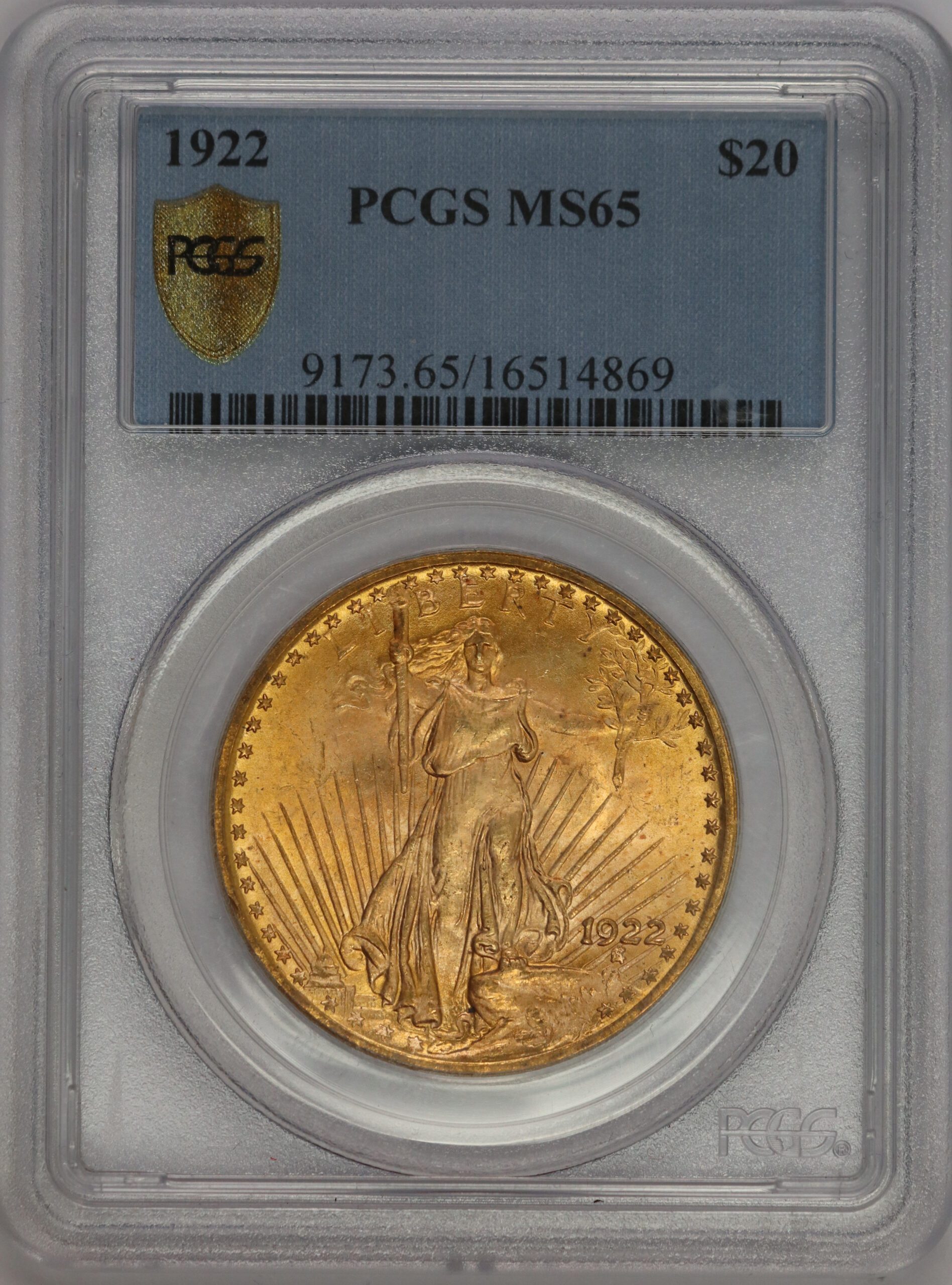 1922 $20 Saint Gaudens MS65 PGCS – Portsmouth Coin & Currency Co