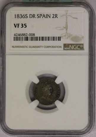 Auction - 1836 S-DR Spain Silver 2 Reales - Isabella II - NGC VF35