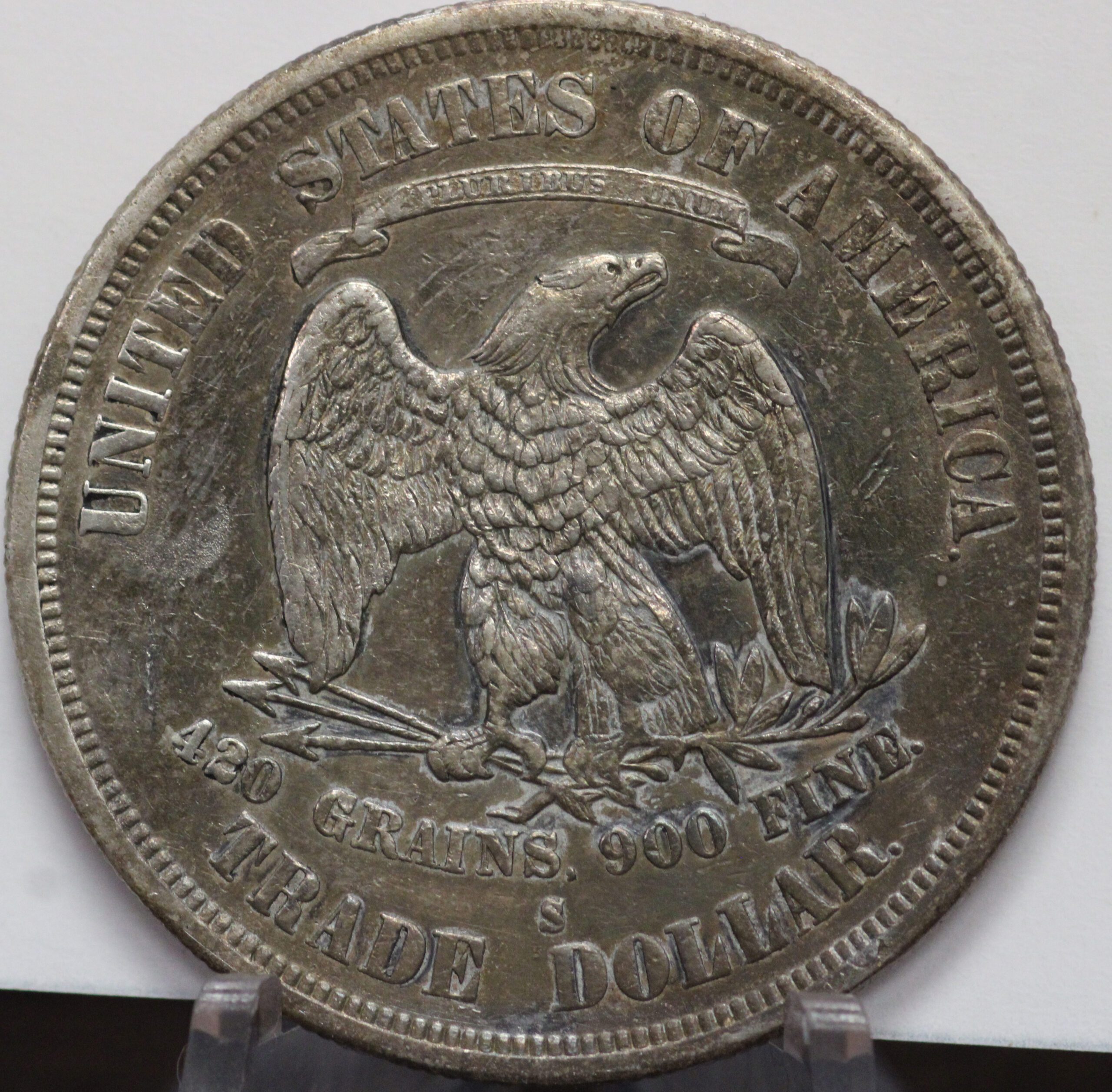 1876 S Trade Dollar AU Old Cleaning Retoned - Image 3