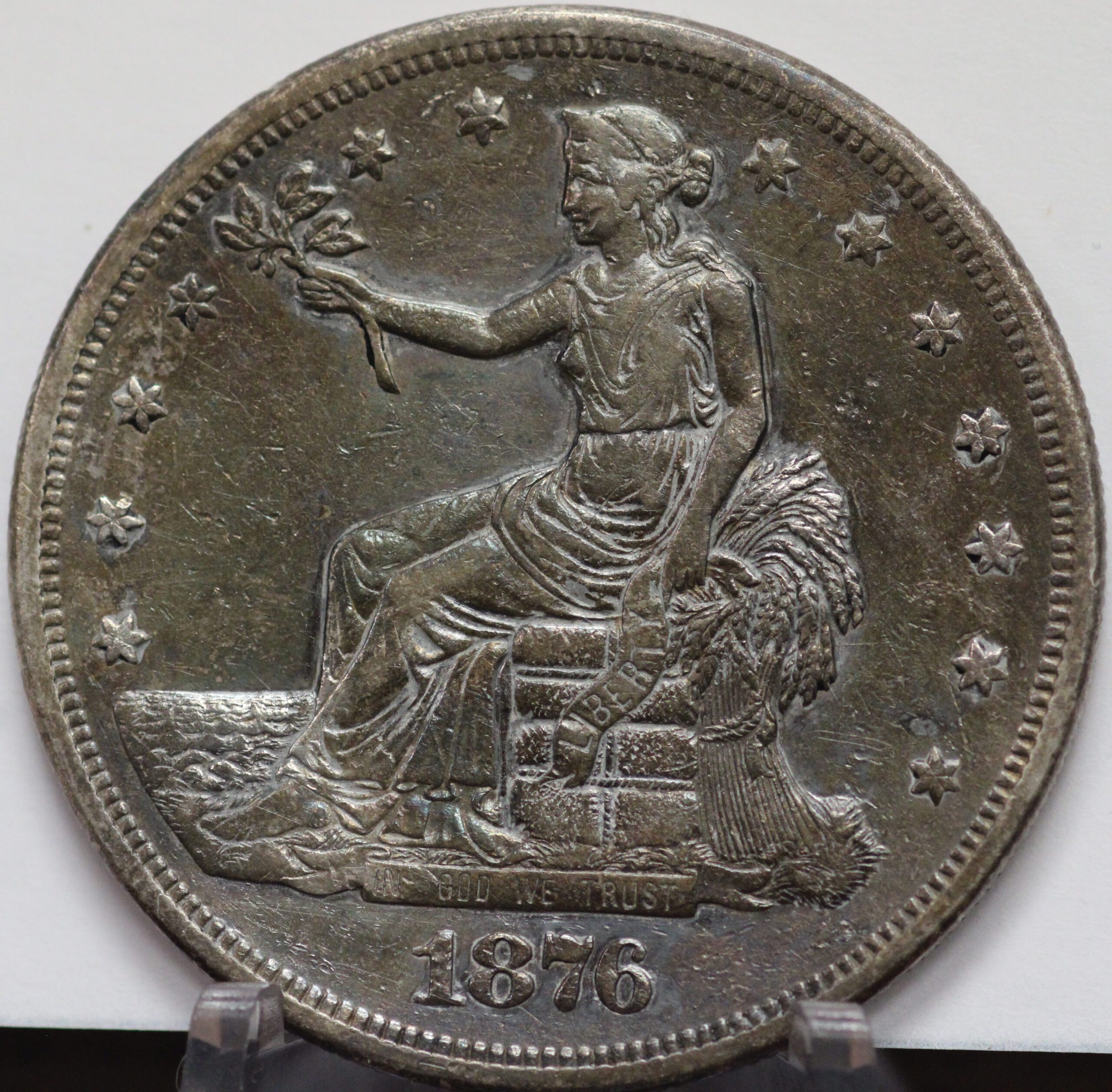 1876 S Trade Dollar AU Old Cleaning Retoned