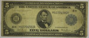 Auction - Series Of 1914 $5 Federal Reserve Note - Large Size Note - Circulated