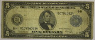 Auction - Series Of 1914 $5 Federal Reserve Note - Large Size Note - Circulated
