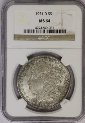 1921 D Morgan Dollar NGC MS64 - Toned - Cert# 4274249-081