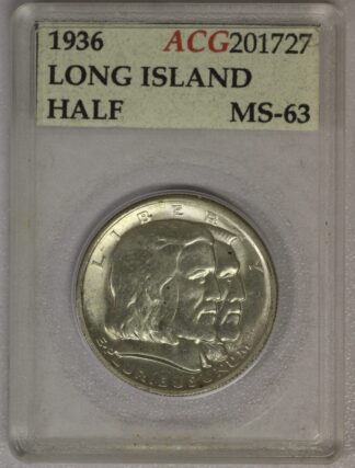 Auction - 1936 Long Island Commemorative Silver Half ACG MS63 - Read Description