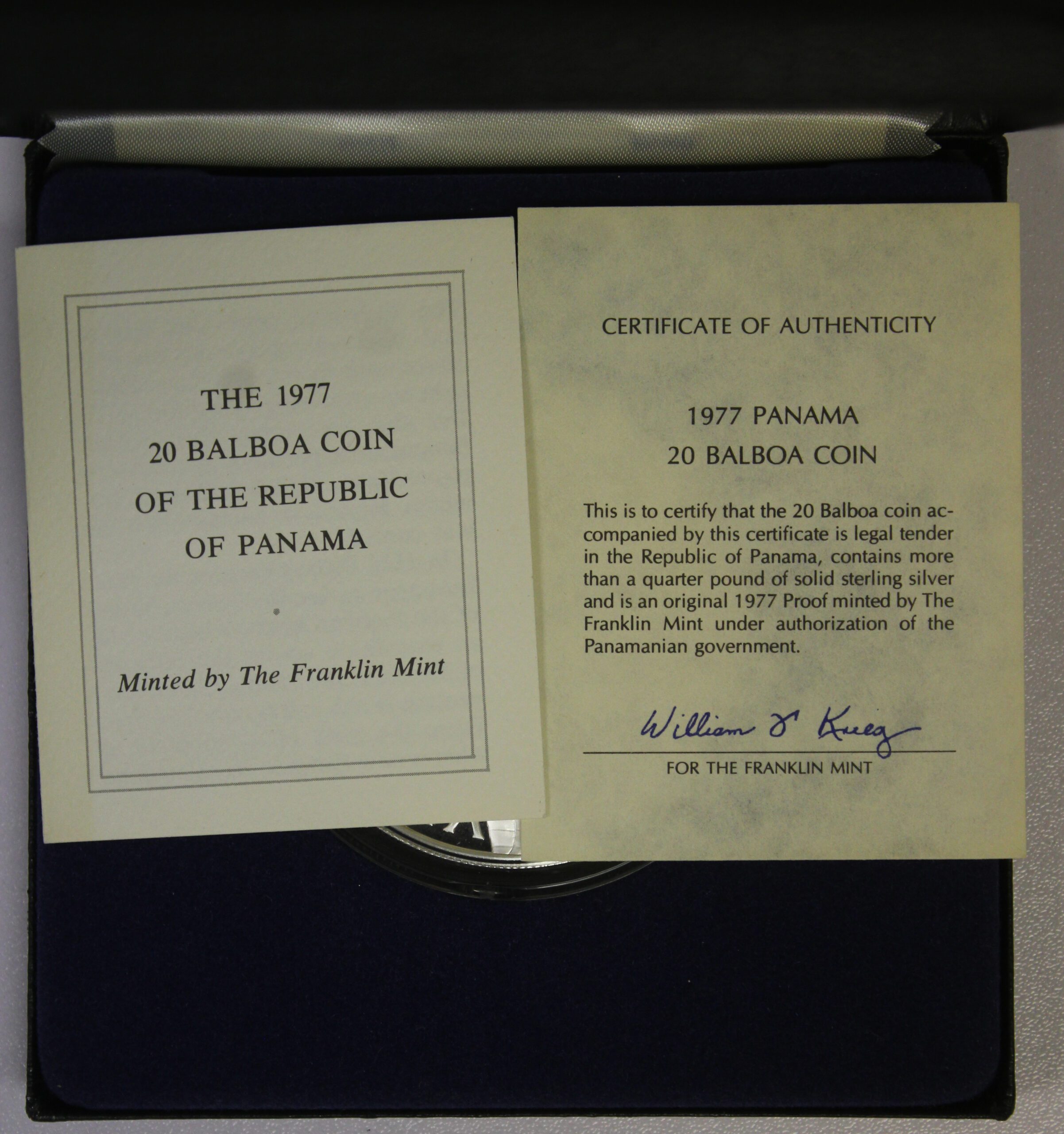 1977 Panama Proof 20 Balboa - Original Box w/ COA - Contains 3.8539 Ounces Actual Silver Weight - Image 4