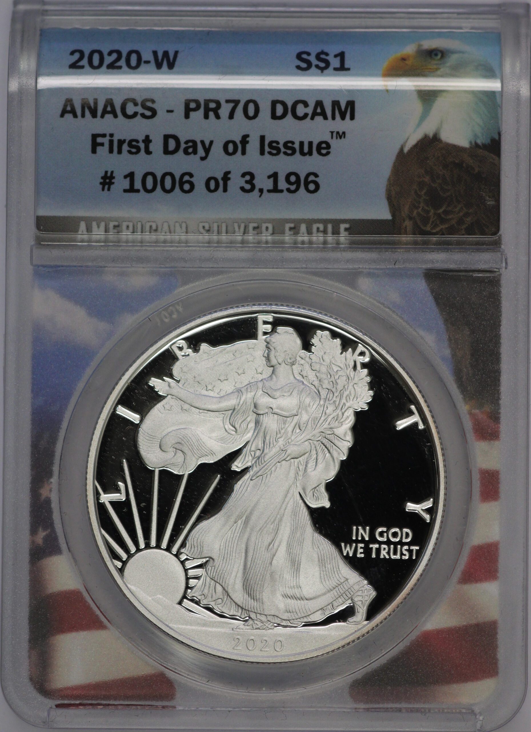 Auction - 2020 W Silver Eagle First Day Of Issue PR70 DCAM ANACS