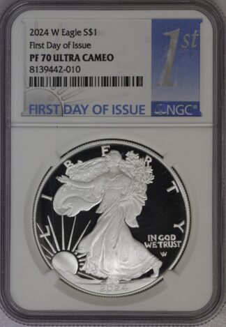 Auction - 2024 W Silver Eagle NGC PF70 Ultra Cameo - First Day Of Issue