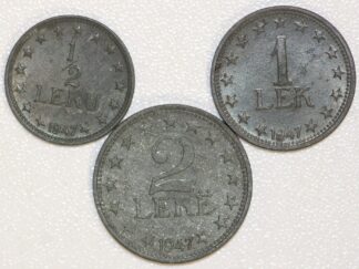 1947 Albania Set of Three 1/2 Leku, 1 Leke & 2 Leke Uncirculated Zinc