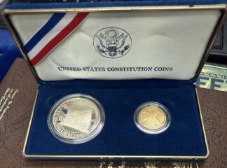 1987 US Constitution 2 Coin Proof Commemorative Set No Box - With $5 Gold & $1 Silver Comms