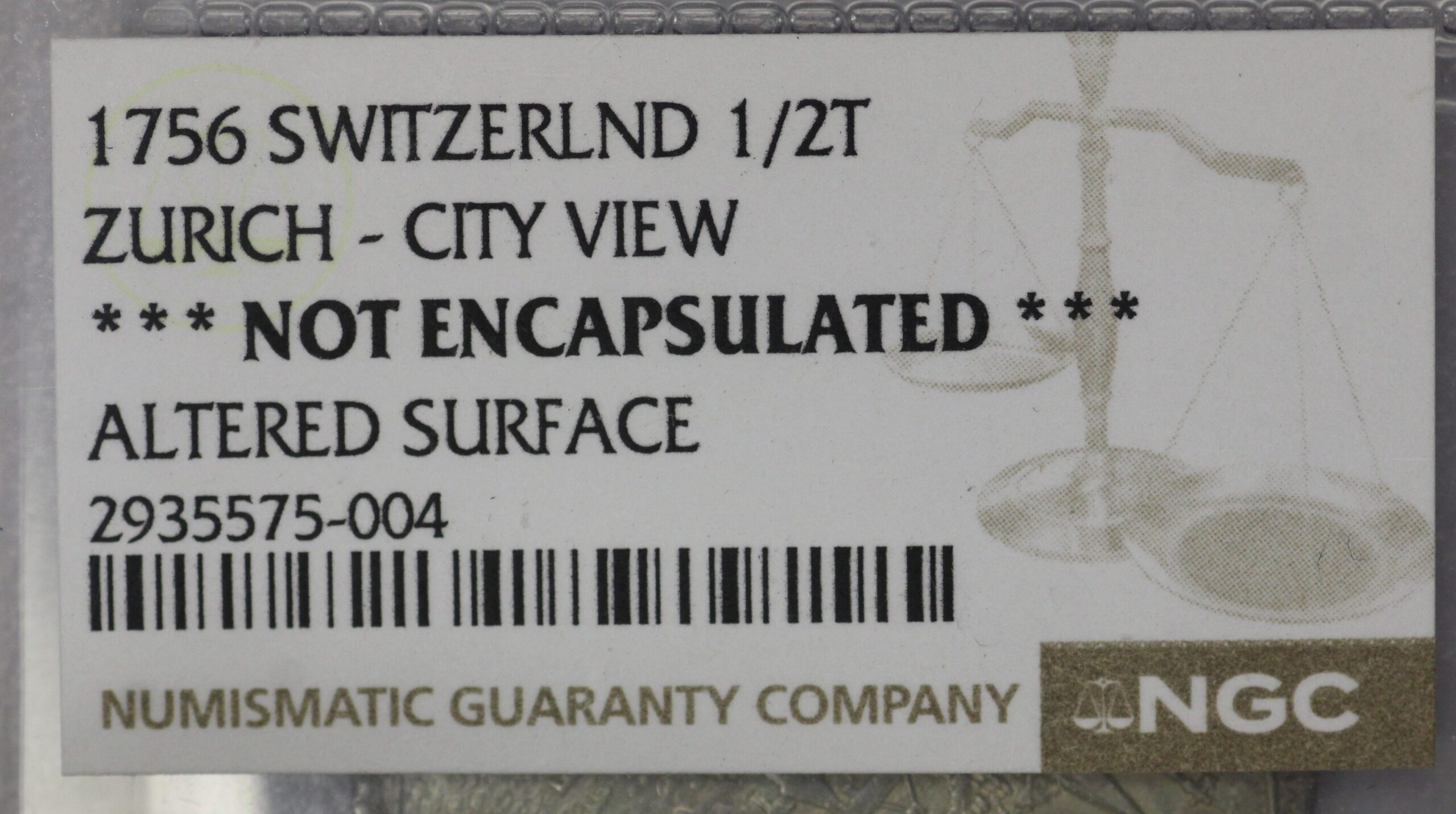 Auction - 1756 Switzerland 1/2 Taler Zurich - City View Altered Surface - Image 2