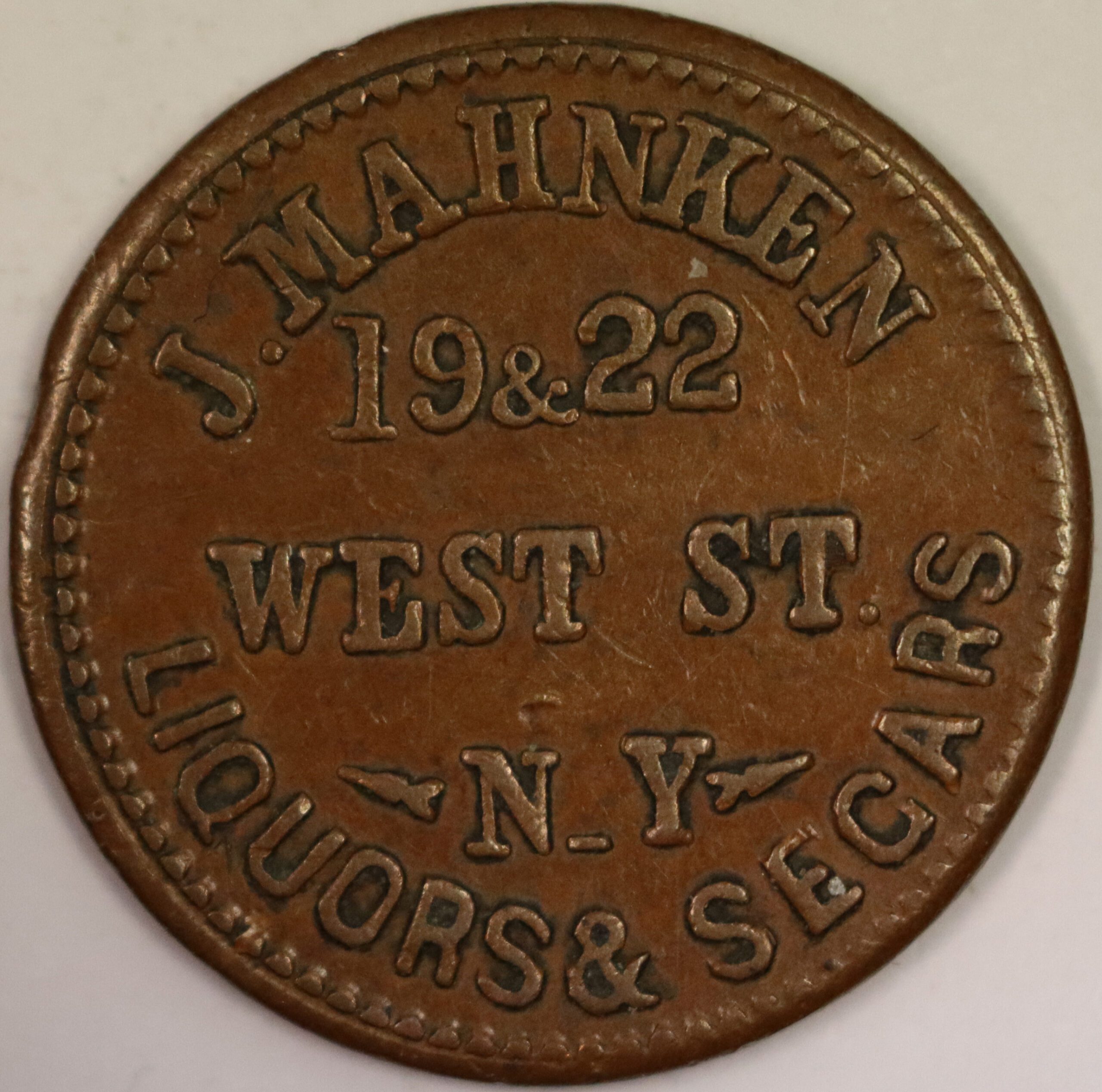 Auction - 1863 Civil War Merchant Token Liberty J. Mahnken NY - Image 3