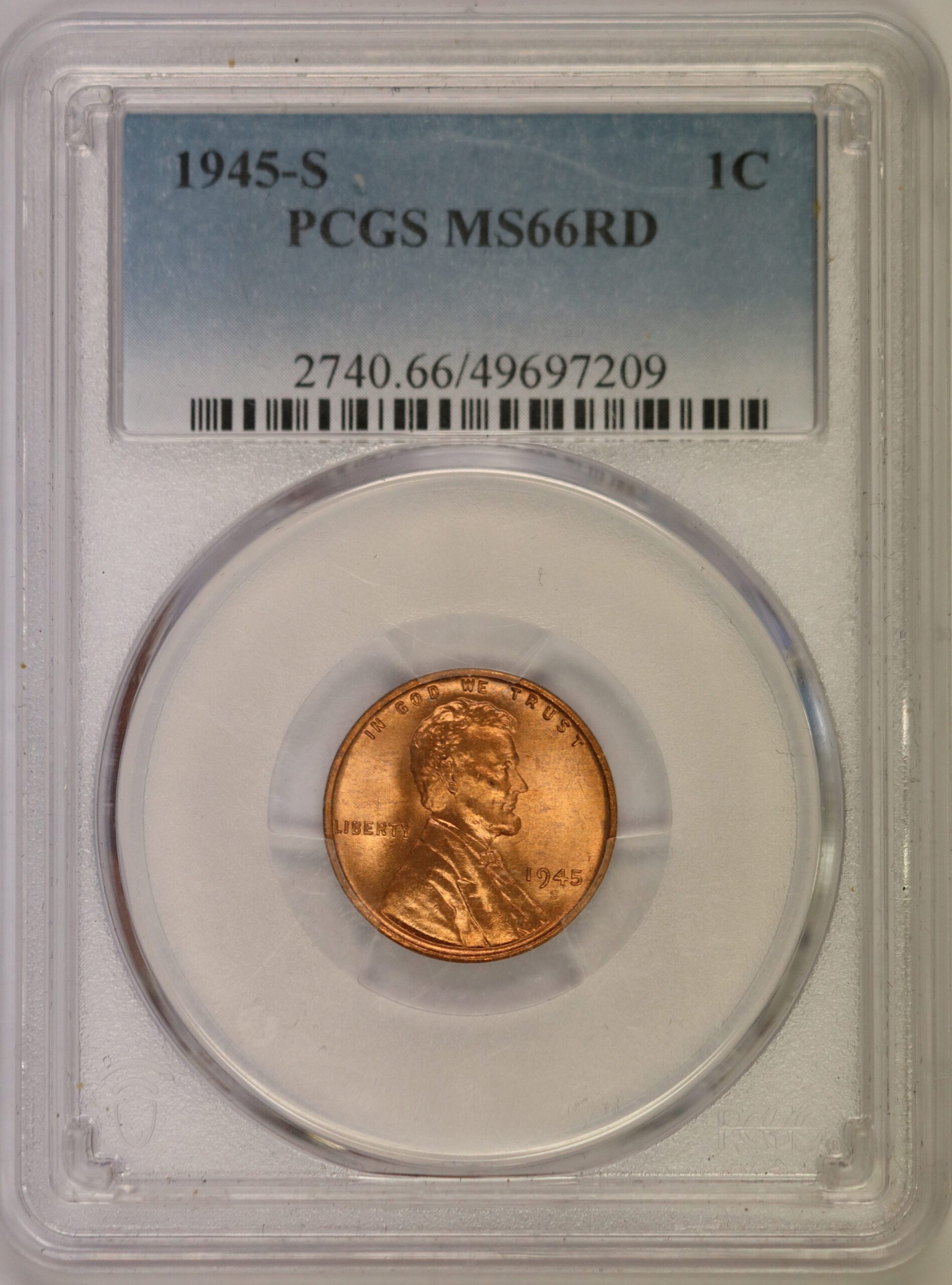 Auction - 1945 S Lincoln Wheat Cent MS66 PCGS