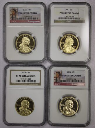 Auction - 2000-2003 Sacagawea Proof Dollars - 4 Coin Set - NGC PF70 Ultra Cameo
