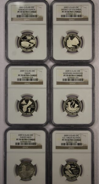 Auction - 2009 S DC U.S. Territories Clad Proof Quarter Set - 6 Quarter Set - NGC PF70 Ultra Cameo