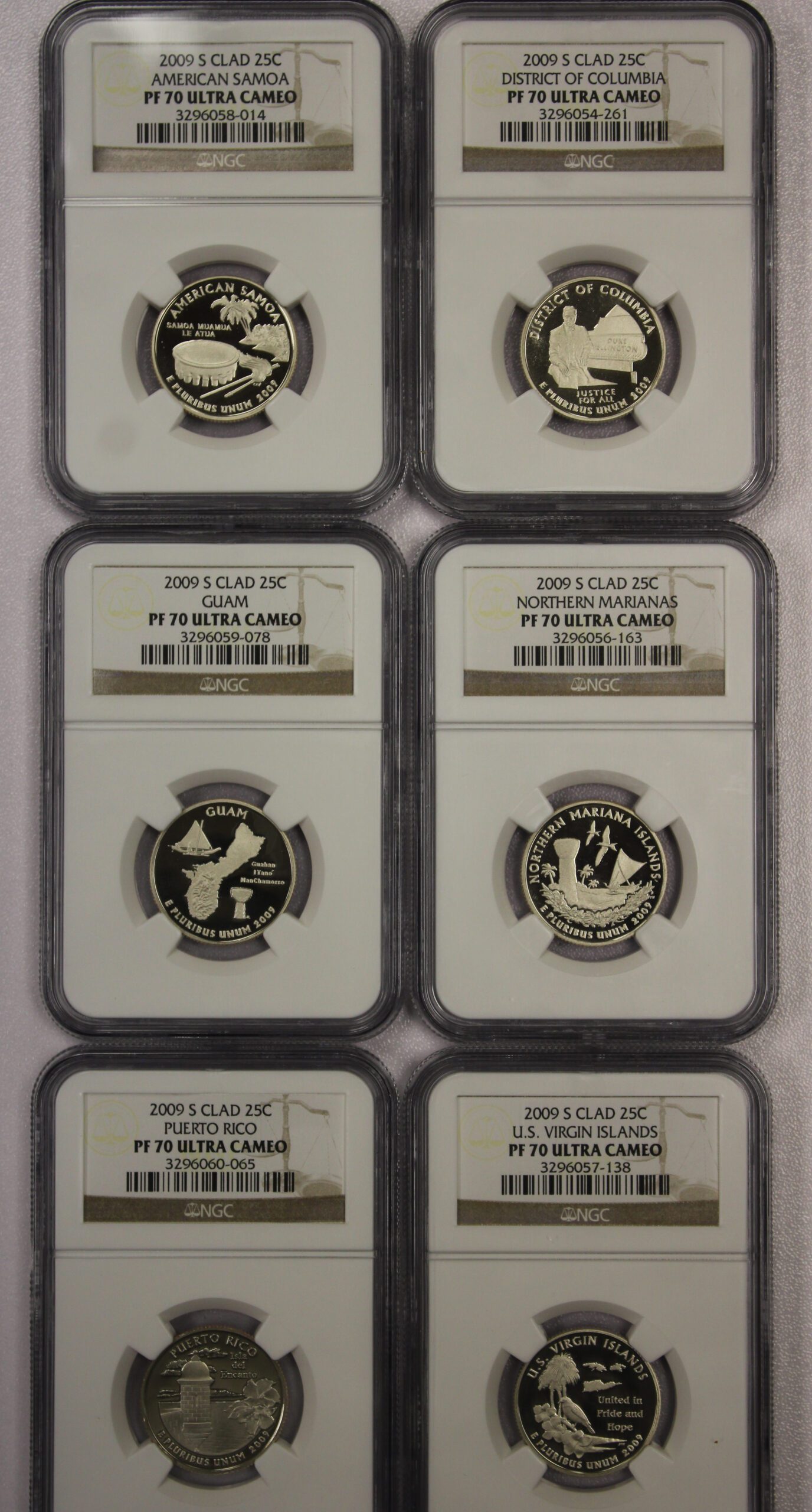 Auction - 2009 S DC U.S. Territories Clad Proof Quarter Set - 6 Quarter Set - NGC PF70 Ultra Cameo