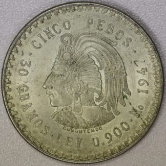 1947 or 1948 Mexico Five Pesos Silver Crown