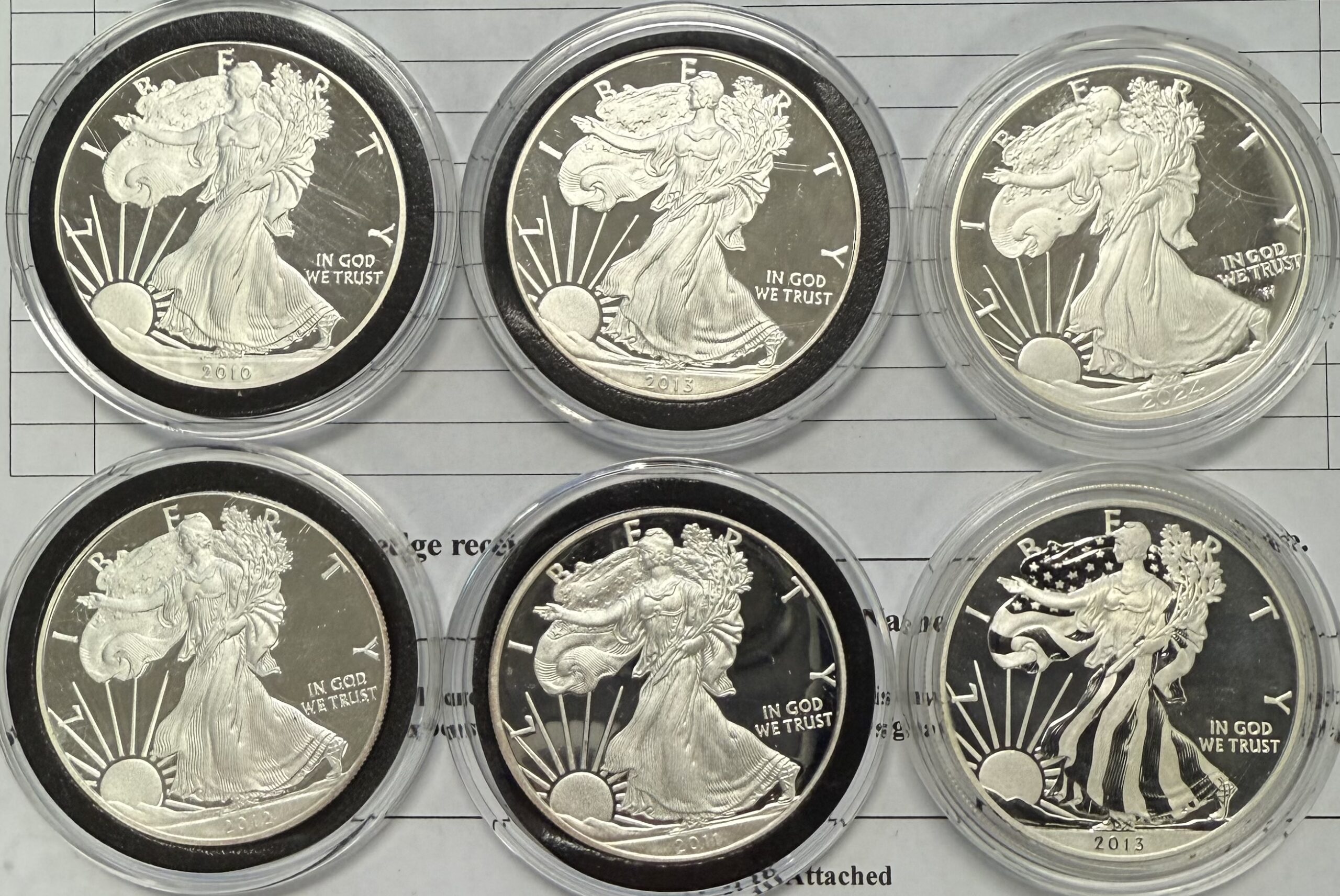 2010 to 2024 American Silver Eagle Proofs *6 Coin Lot As Shown