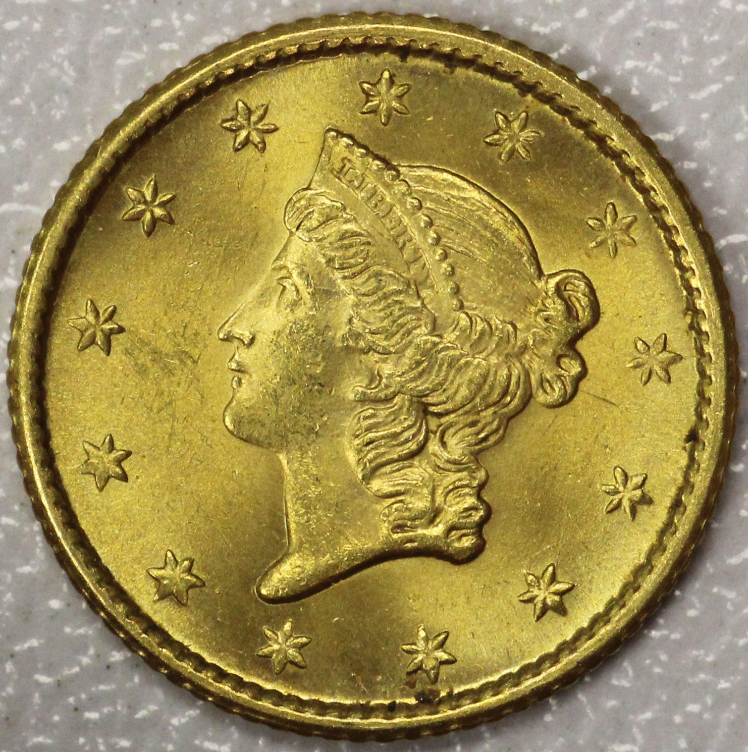 1853 $1 Gold Liberty Type One MS Choice