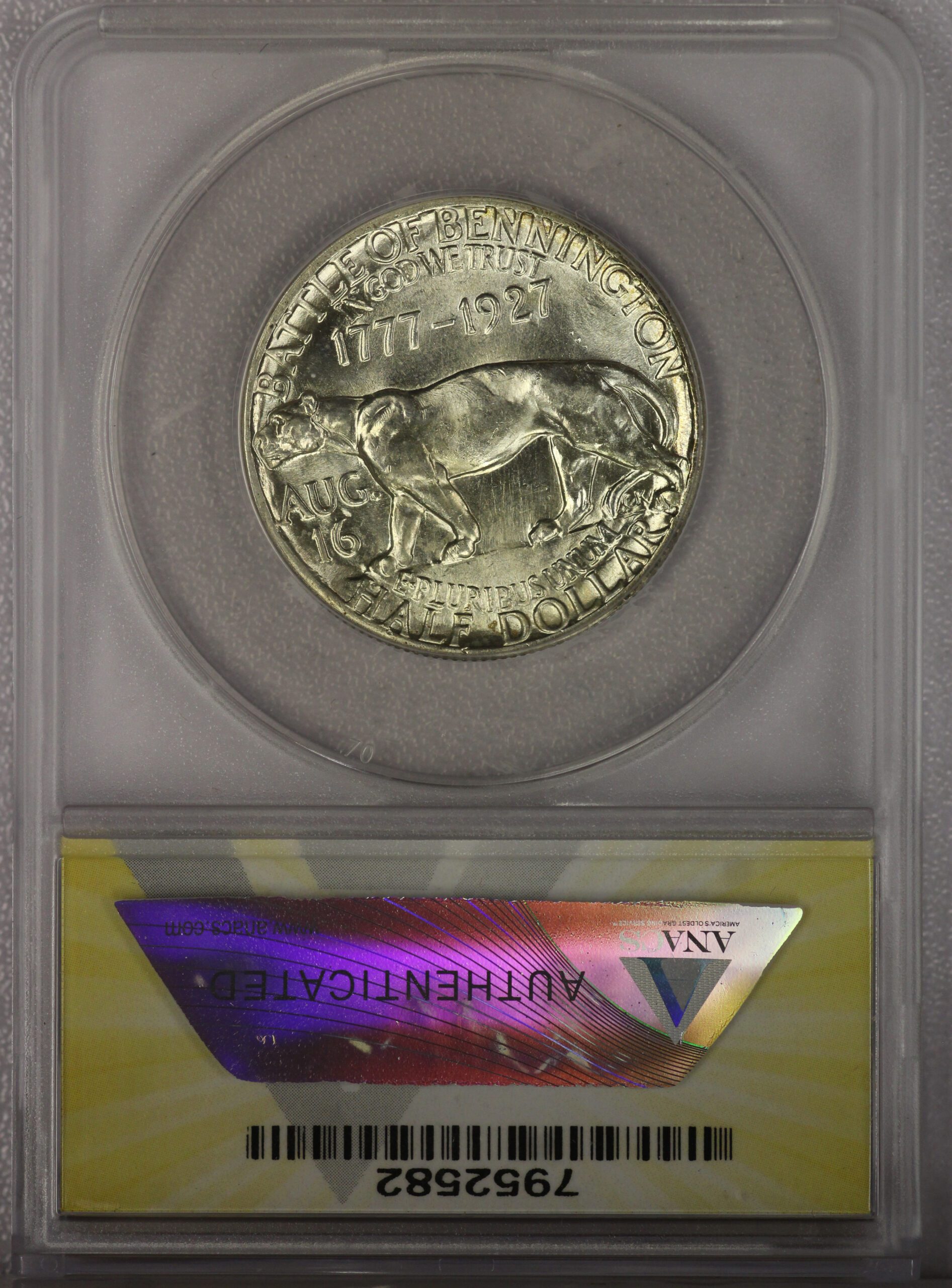 1927 Vermont Sesquicentennial Commemorative Silver Half ANACS MS62 - Image 3