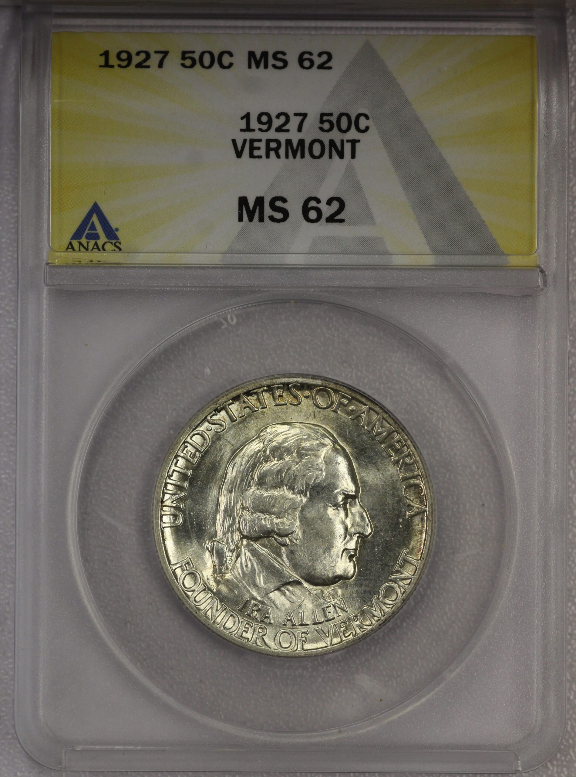 1927 Vermont Sesquicentennial Commemorative Silver Half ANACS MS62