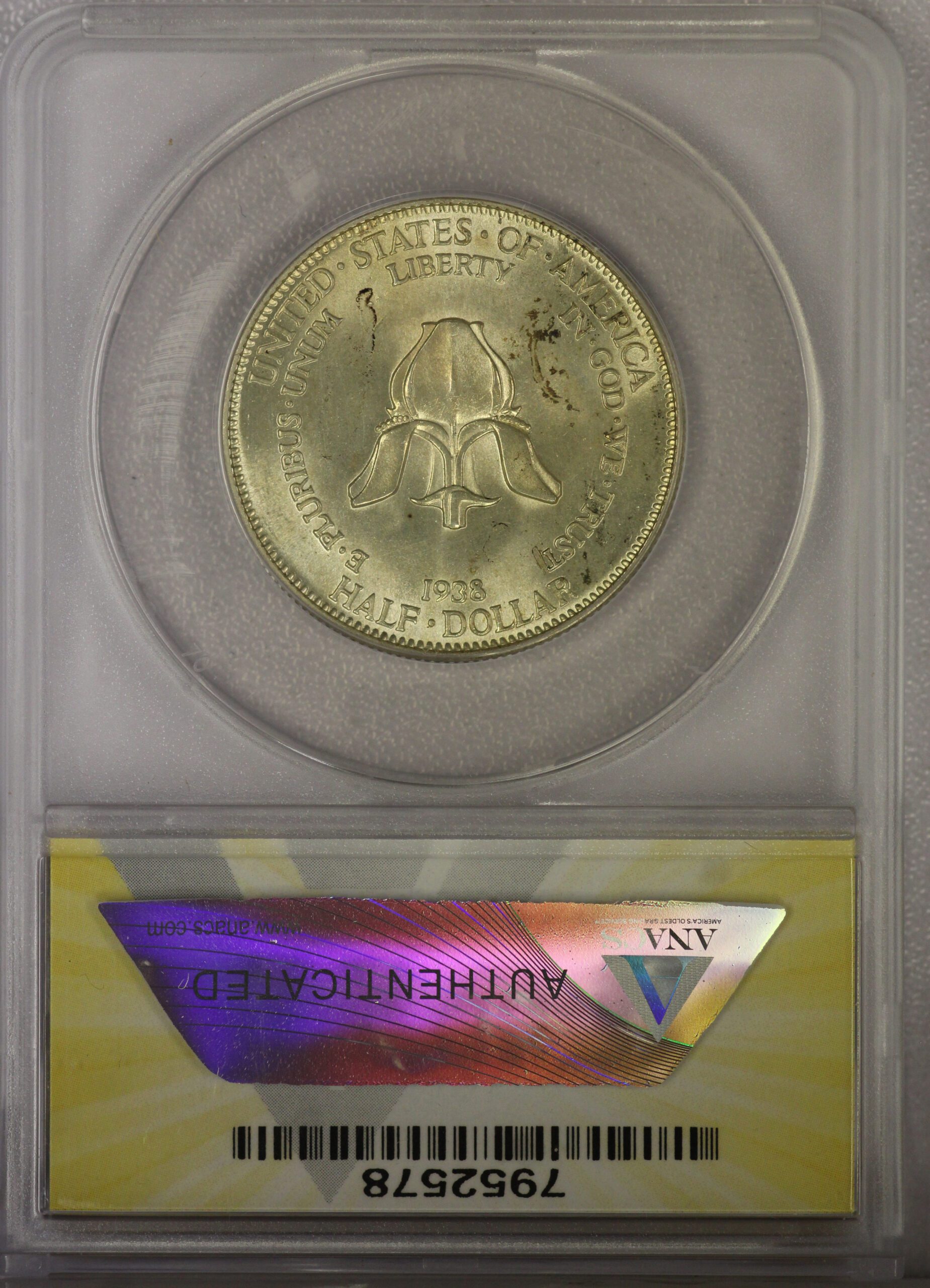 1938 New Rochelle Commemorative Silver Half Dollar ANACS MS63 - Image 2