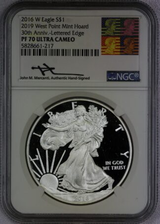 2016 W Silver Eagle PF70 NGC 2019 West Point Mint Hoard 30th Anniv Label