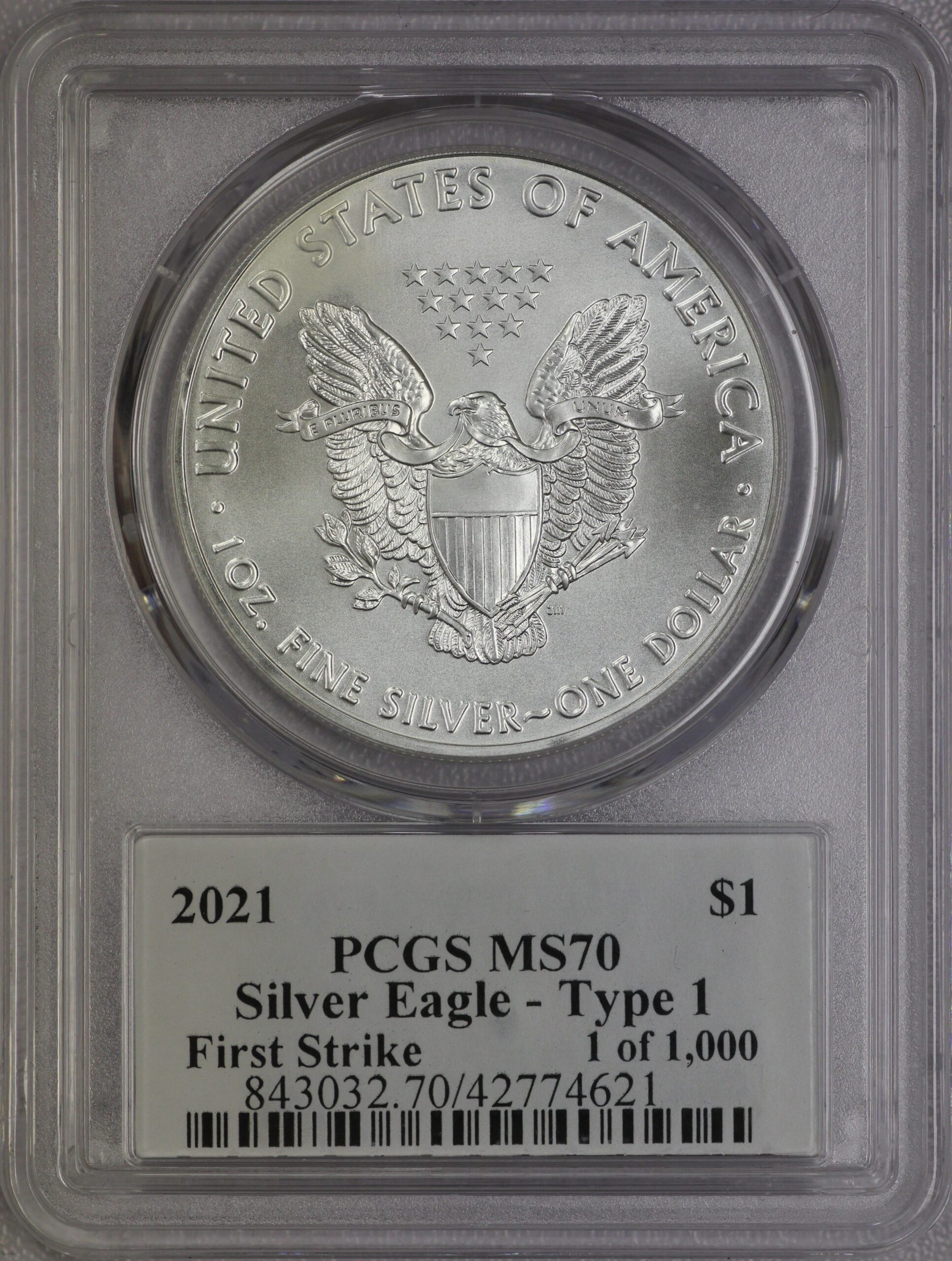 2021 Silver Eagle MS70 PCGS First Strike Cleveland Signature Label 1 of 1,000 Type 1 Cert 42775338 - Image 3