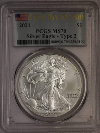 2021 Silver Eagle MS70 PCGS Type Two T2 FDR Flag Label