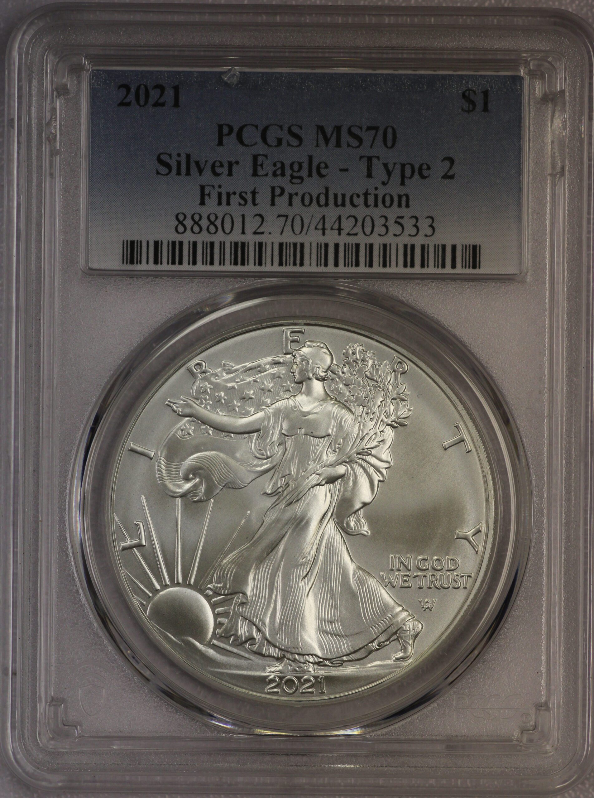 2021 Silver Eagle MS70 PCGS Type Two T2 Blue Label First Production