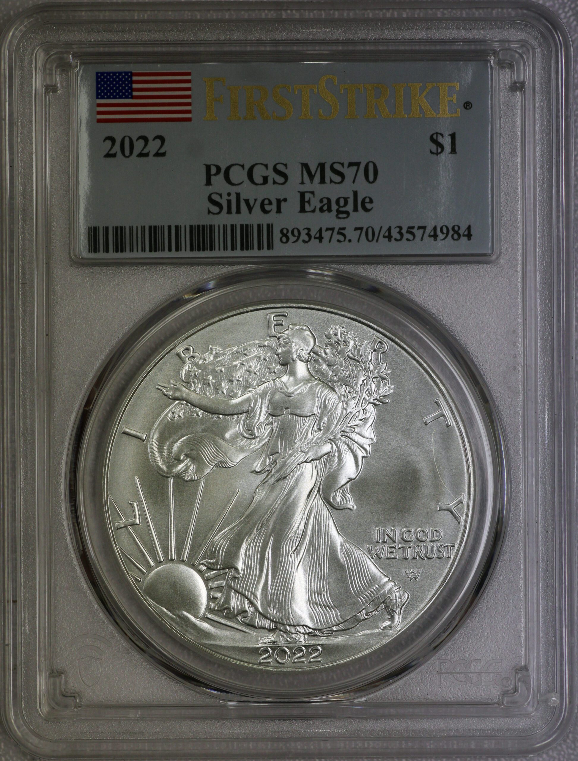 2022 Silver Eagle Flag Label MS70 PCGS First Strike – Portsmouth