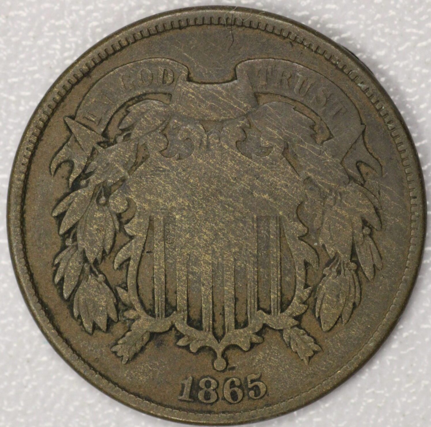 AUCTION- 1865 Two Cent Piece Circulated