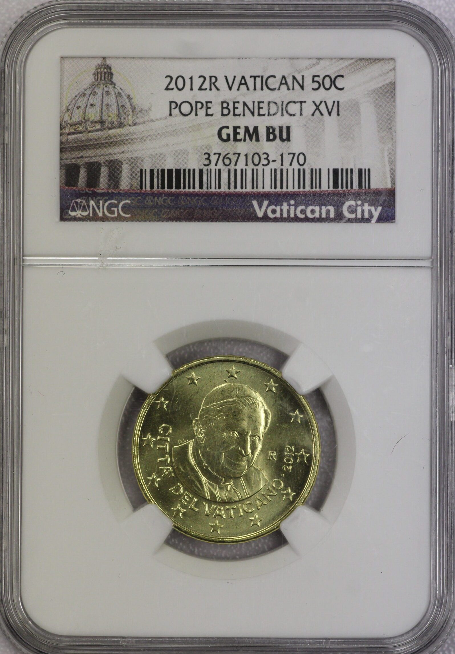 AUCTION- 2012 Vatican City 50 Euro Cents NGC Gem BU