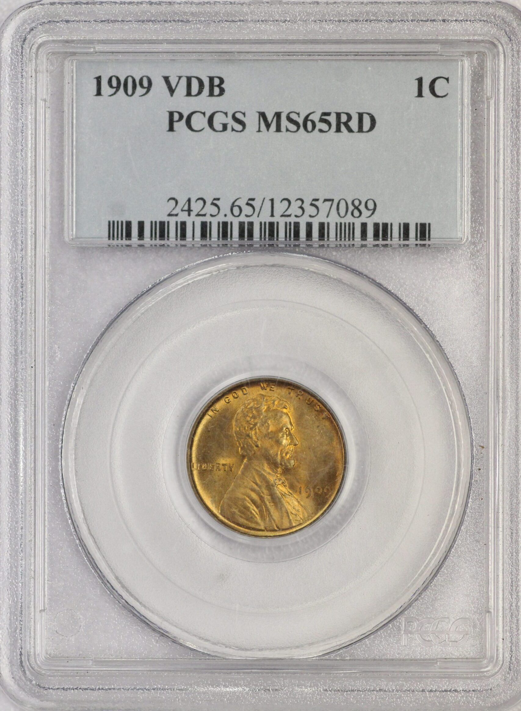 AUCTION- 1909 VDB Lincoln Cent PCGS MS65 RD