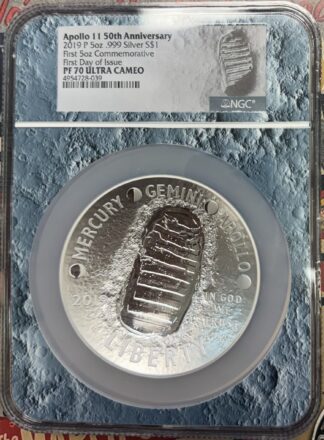 2019 Apollo 11 50th Anniversary Comm 5 oz Silver PF70 First Day Issue