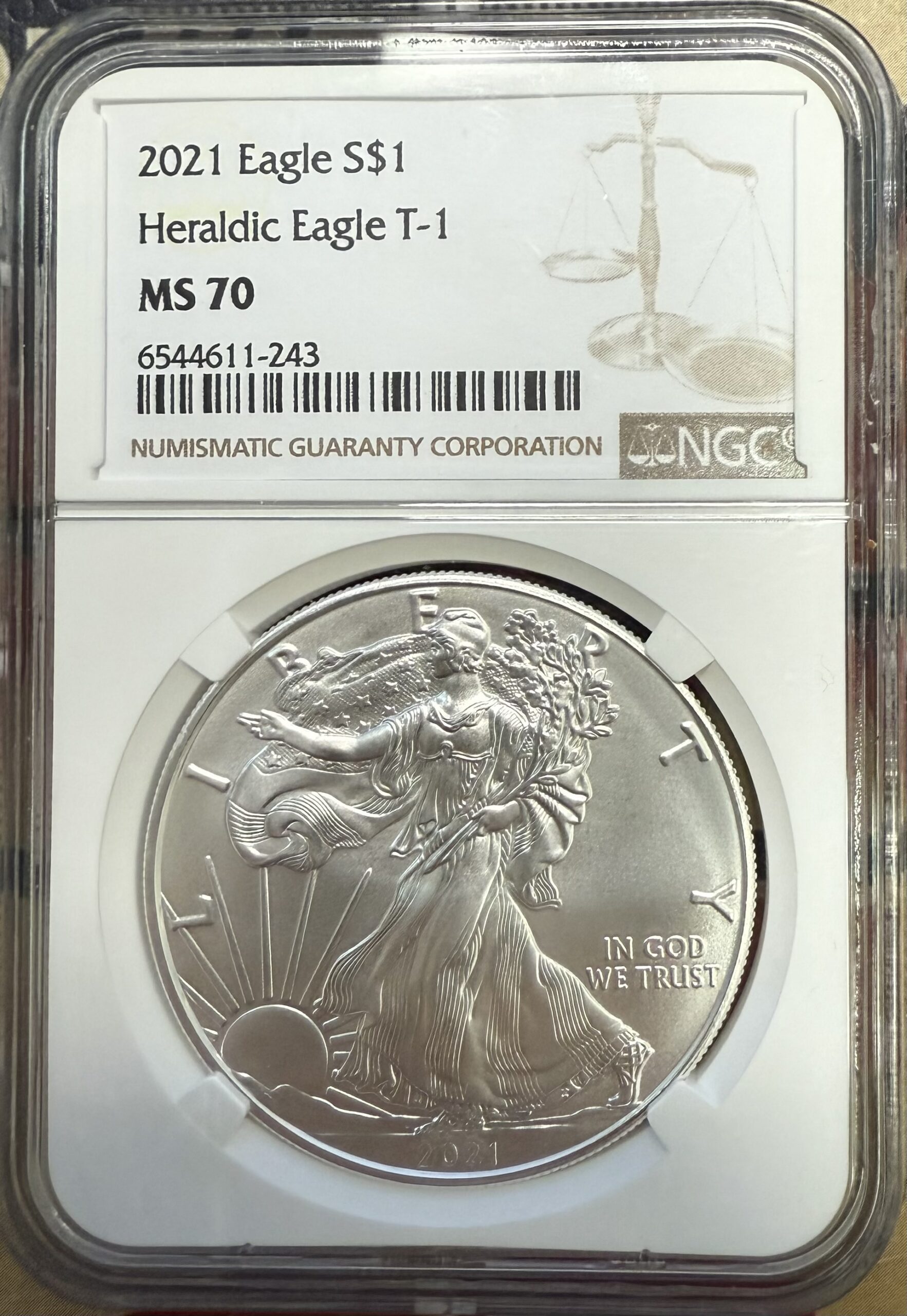 2021 Silver Eagle MS70 NGC Type 1 Brown Label