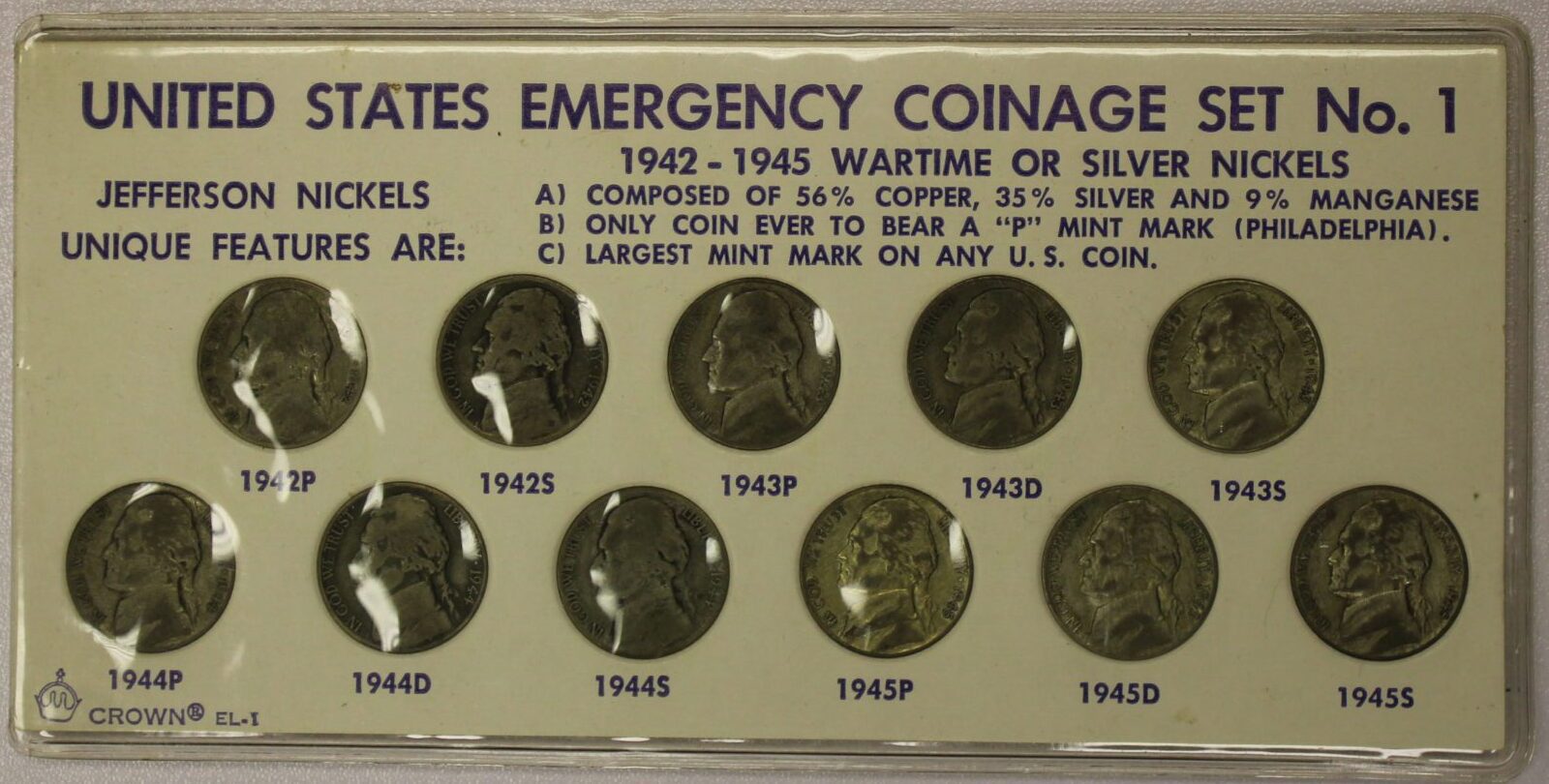 AUCTION- 1942-1945 United States Silver Jefferson Nickel Set (War Nickels) In Cardboard Holder
