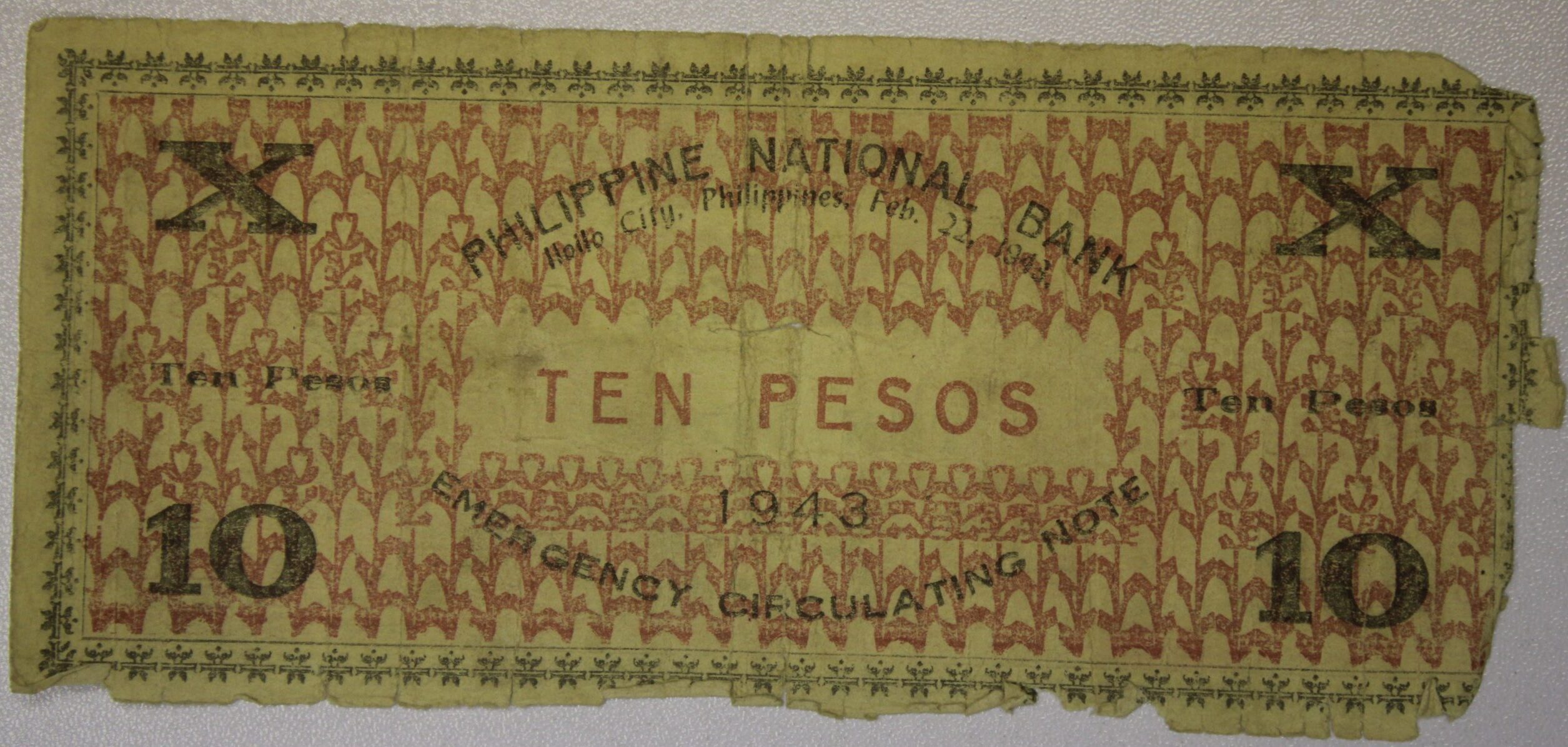 1943 Philippines Emergency Currency Ten Pesos Iloilo Currency Committee - Image 2
